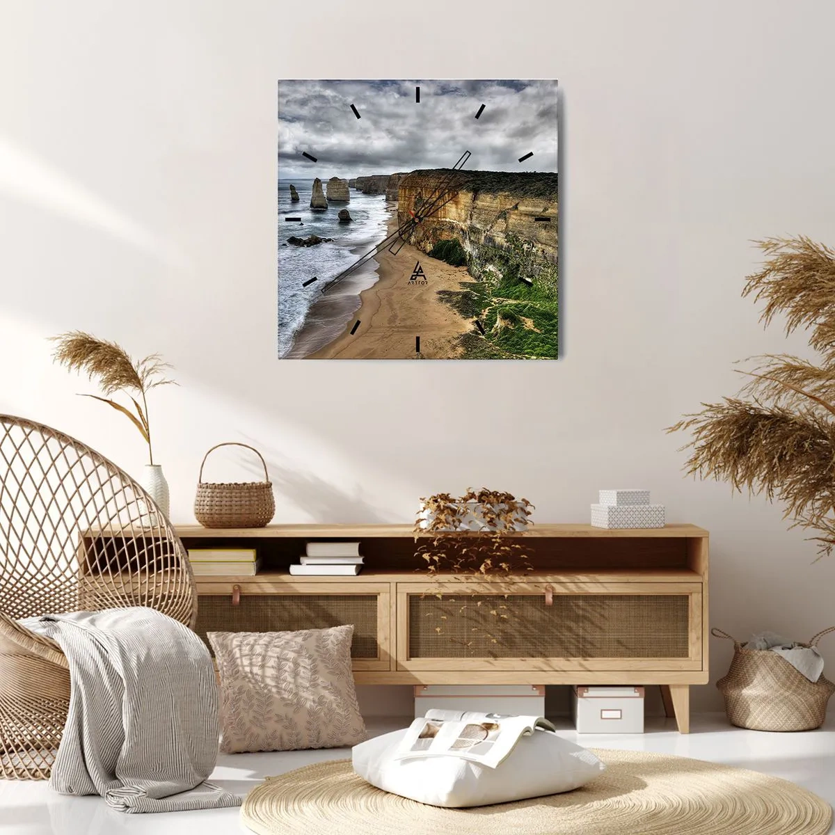 Väggklocka - Klocka på glas - Rå skönhet - 40x40 cm