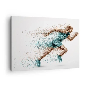 Canvastavla - Bild på duk - En dynamisk löparfigur bestående av små partiklar - 70x50cm - Livet är ett lopp - Modern väggdekoration för vardagsrum och sovrum ARTTOR