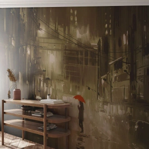 Fototapet Standard Eco - Själv, men inte ensam - Stad, Kvinna, Arkitektur - 150x105 cm