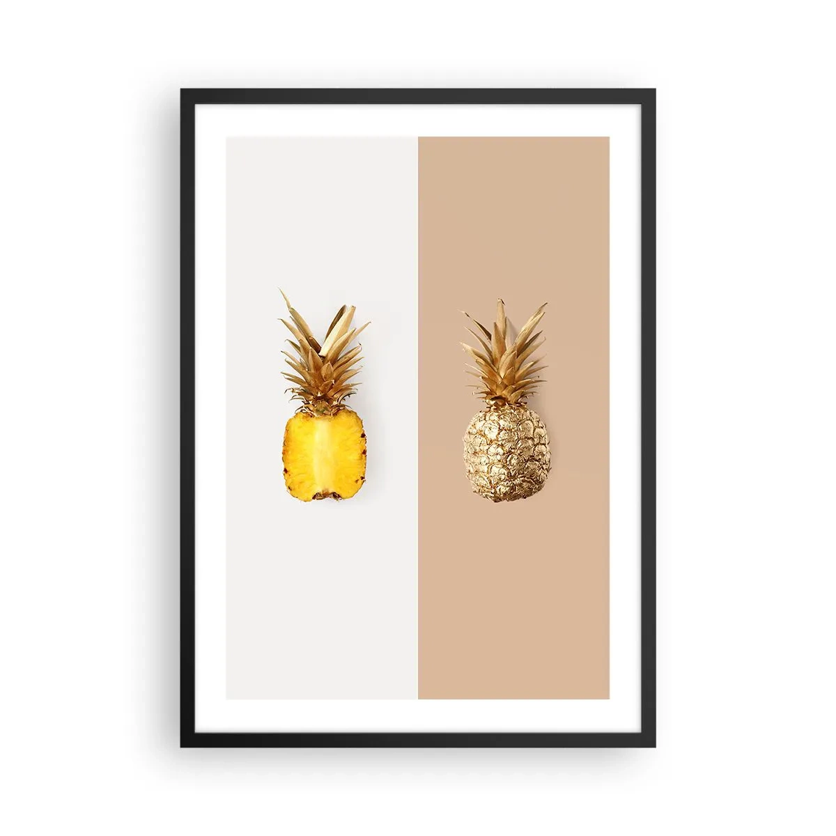 Affisch i svart ram - En minimalistisk komposition av två ananaser - 50x70cm - Ananas för oss - Modern väggdekoration för vardagsrum och sovrum ARTTOR