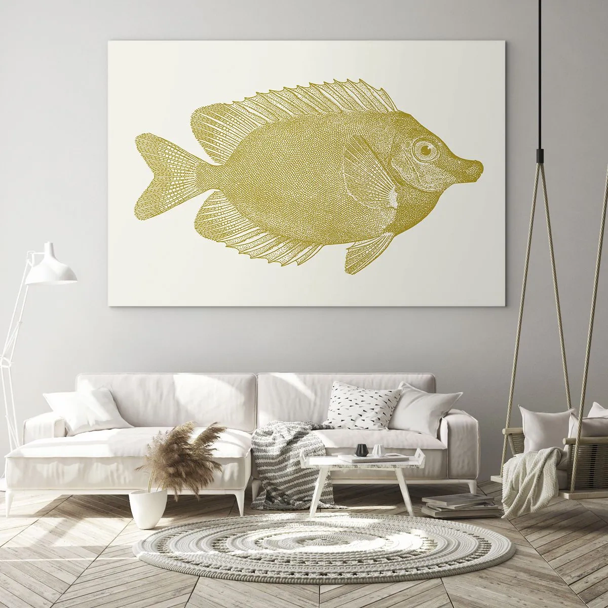 Glastavla - Bild på glas - Vintage guldfisk på en ljus bakgrund - 70x50cm - Fisk och det är allt - Modern väggdekoration för vardagsrum och sovrum ARTTOR