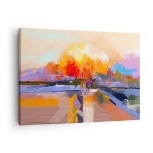 Canvastavla - Bild på duk - Ett abstrakt landskap med intensiva höstfärger. - 70x50cm - Så blev det höst - Modern väggdekoration för vardagsrum och sovrum ARTTOR