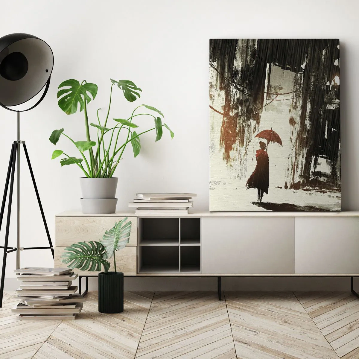 Canvastavla - Bild på duk - Röda paraplyets poesi - 50x70 cm