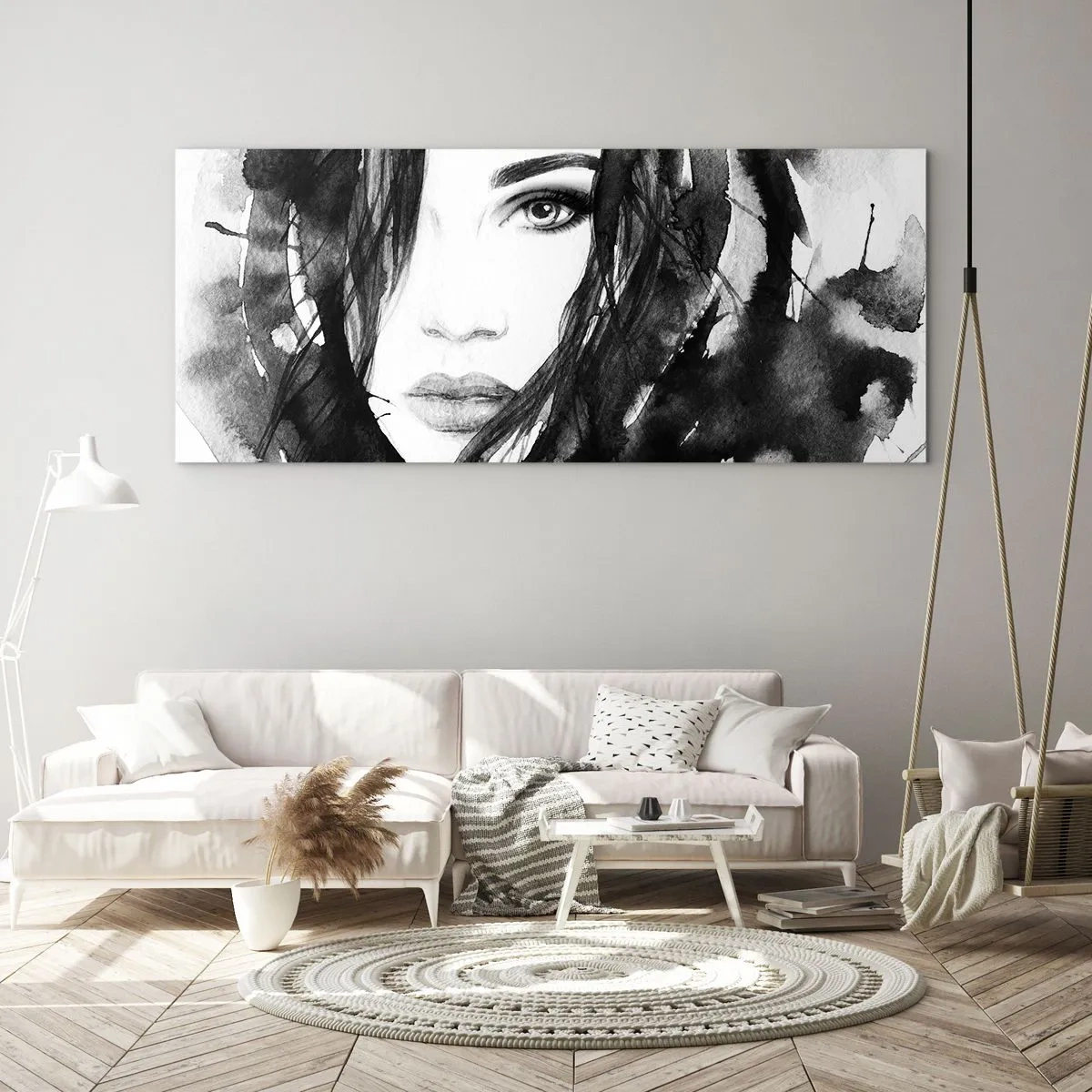 Glastavla - Bild på glas - En damportätt i svart och vit - 120x50 cm