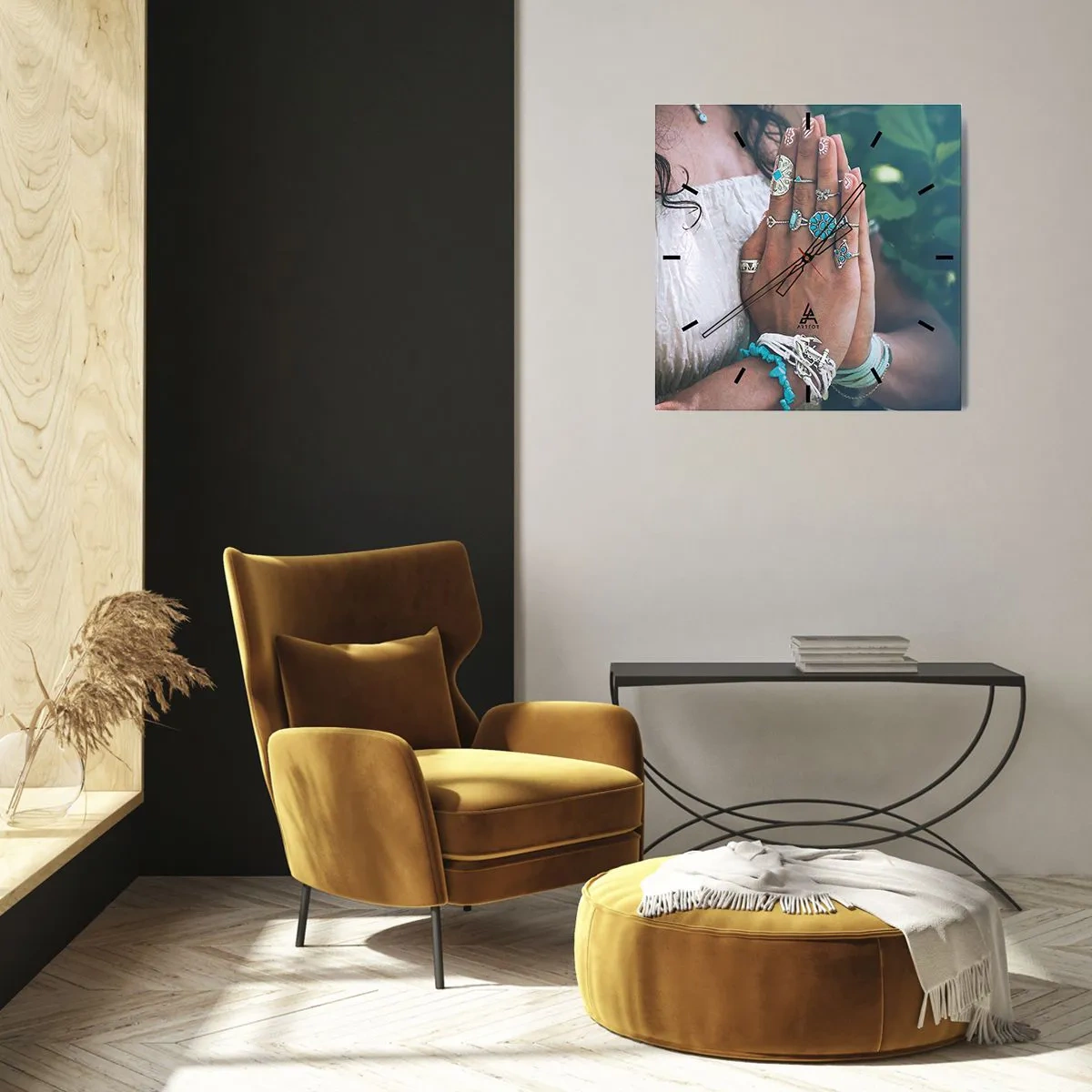 Väggklocka - Klocka på glas - Välkommen till existensens centrum - 40x40 cm