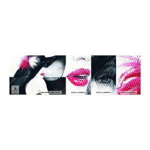 Provbit av självhäftande fototapet Deluxe Sticker - Alltid hemlighet - Kvinna I En Hatt, Kvinnans ansikte, röda läppar - 100x30 cm