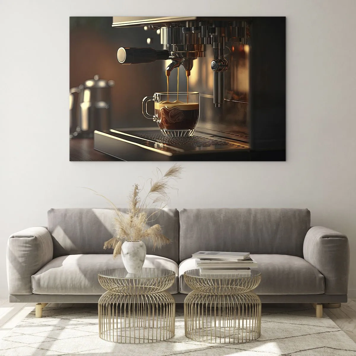 Glastavla - Bild på glas - Espressokaffe i ett glas med skum - 70x50cm - En sensuell blandning - Modern väggdekoration för vardagsrum och sovrum ARTTOR