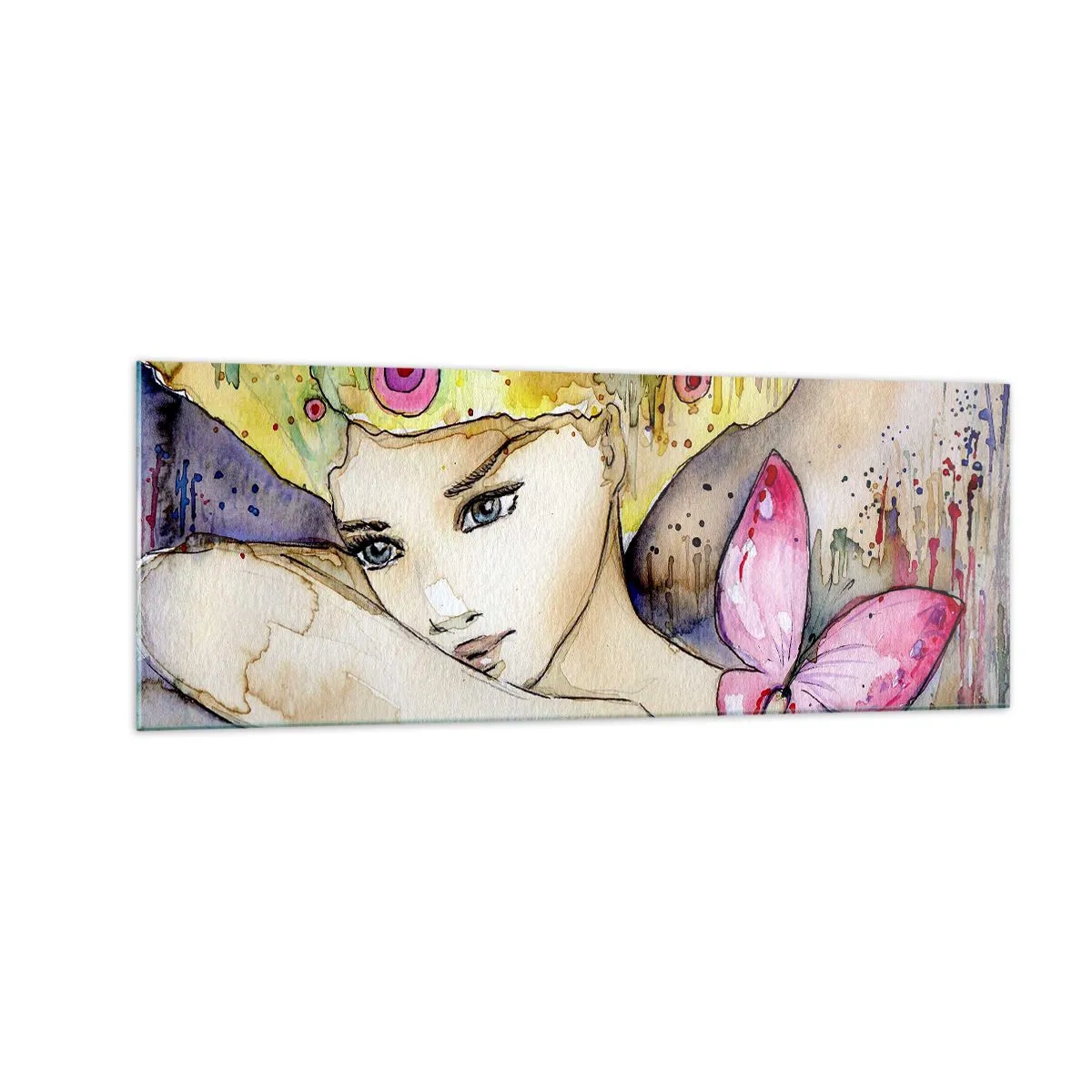 Glastavla - Bild på glas - fjärilprincessa - 140x50 cm