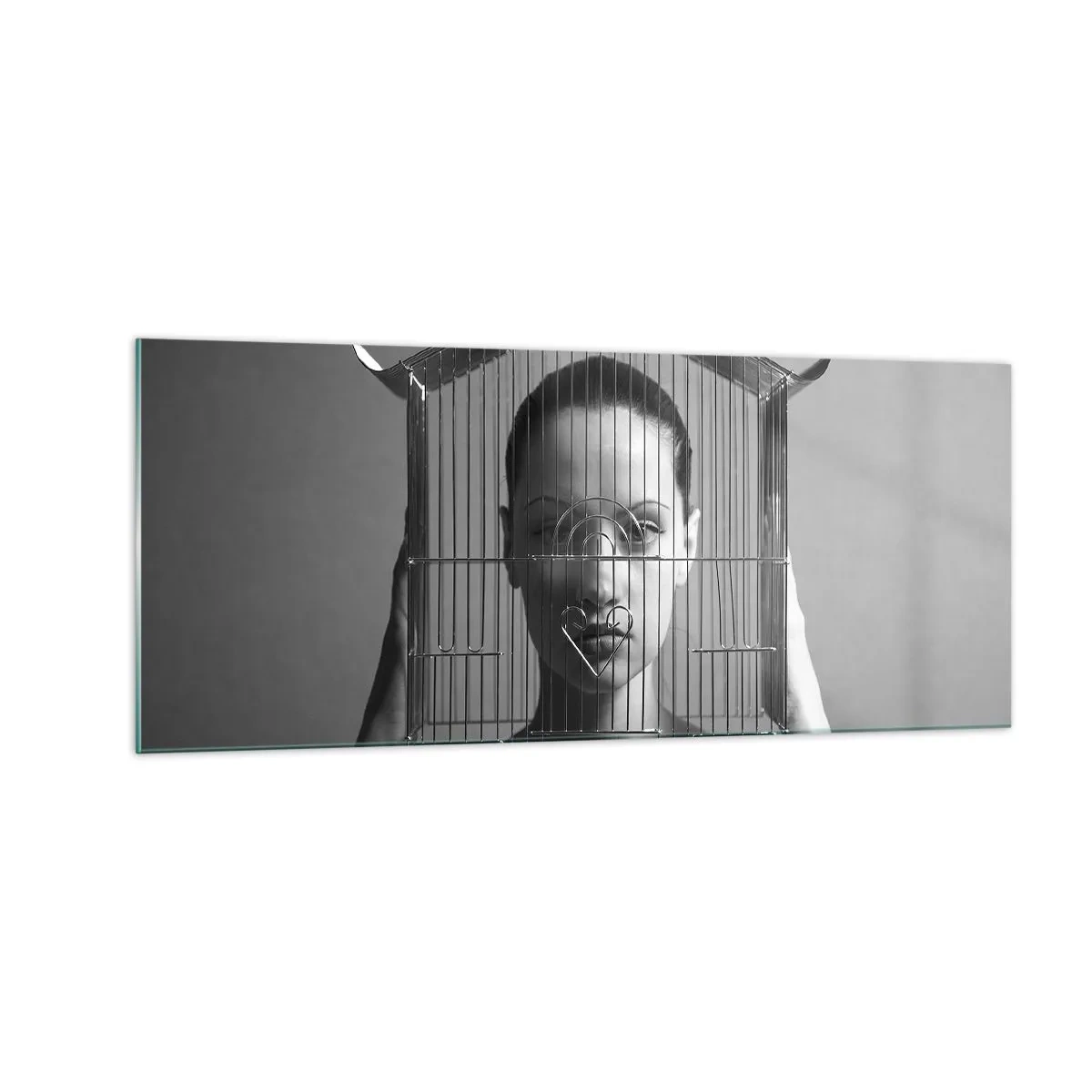 Glastavla - Bild på glas - Något surrealistisk porträtt - 100x40 cm