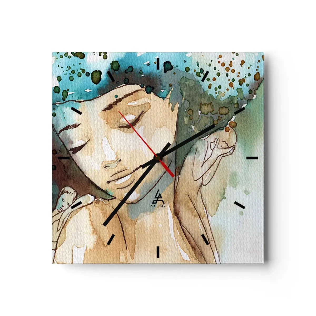 Väggklocka - Klocka på glas - Lady in blue - 40x40 cm