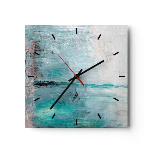 Väggklocka - Klocka på glas - Horisontellt i blått - 30x30 cm