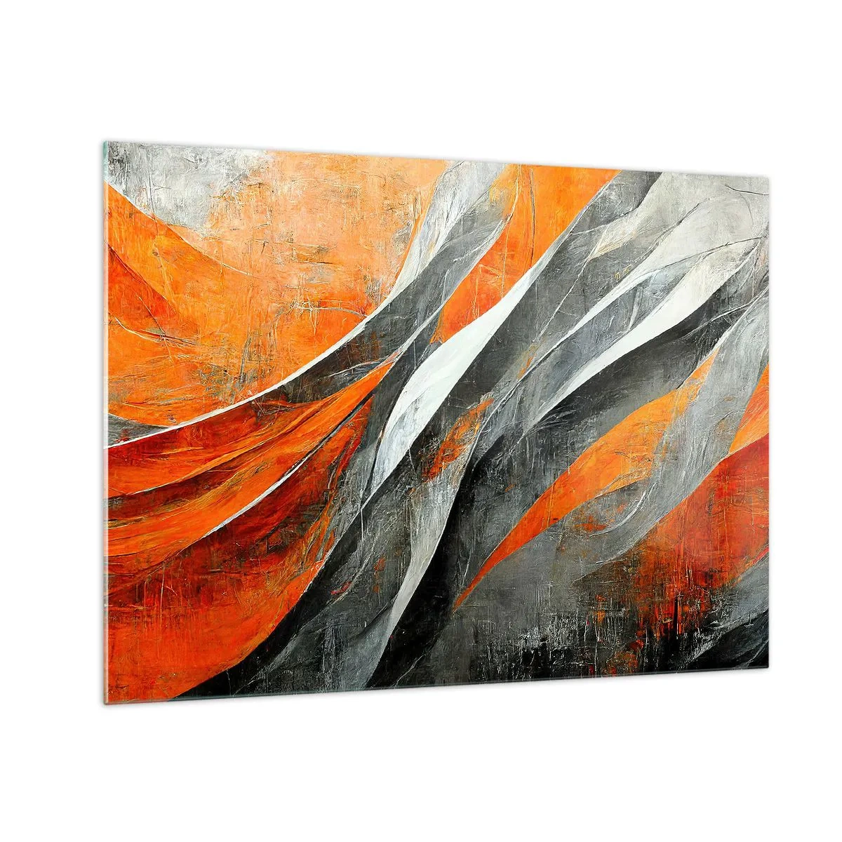 Glastavla - Bild på glas - Abstrakta streck i nyanser av orange och grått - 70x50cm - Värme och kyla - Modern väggdekoration för vardagsrum och sovrum ARTTOR