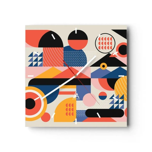 Väggklocka - Klocka på glas - Komposition: Lek - 30x30 cm