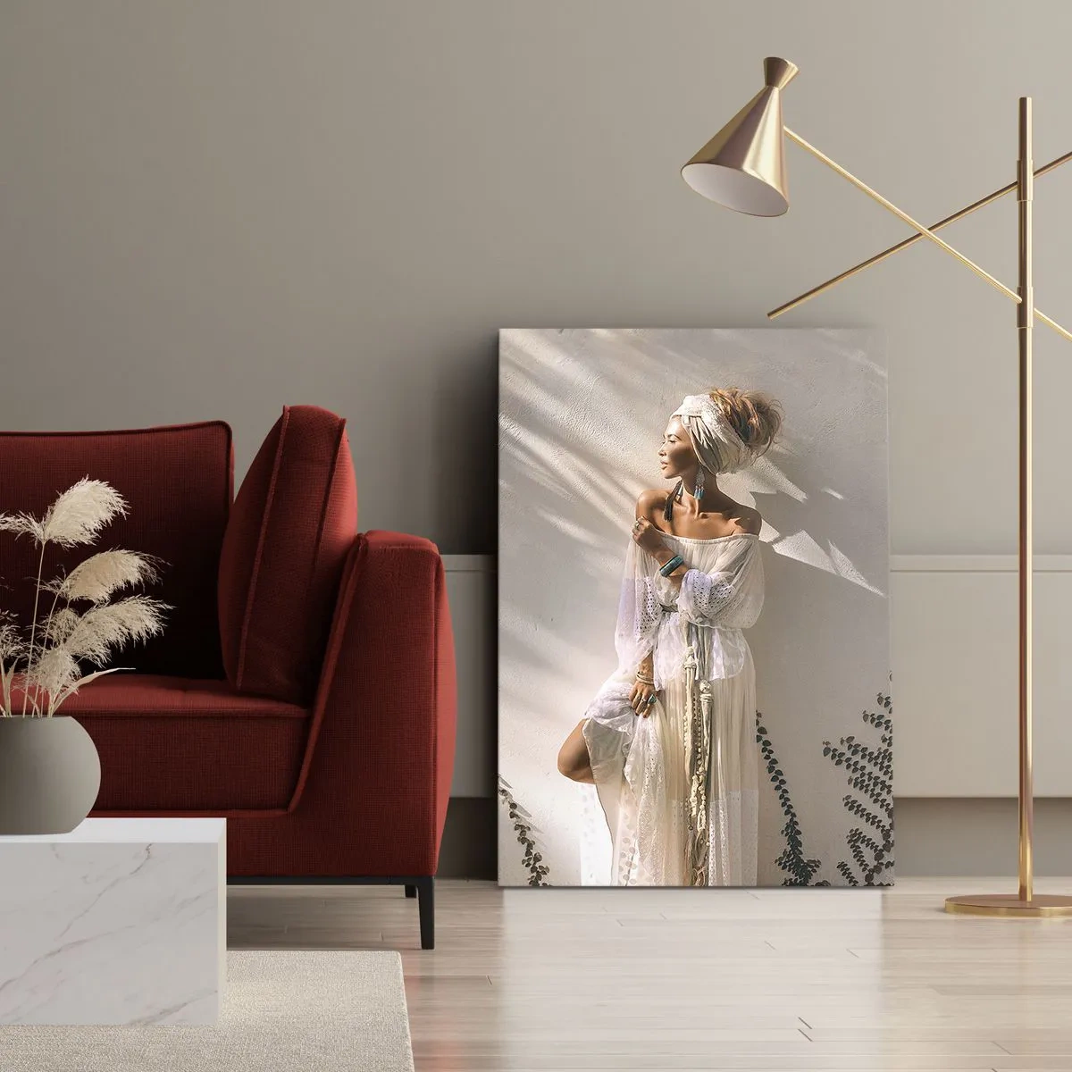 Canvastavla - Bild på duk - Solen och flickan - 65x120 cm