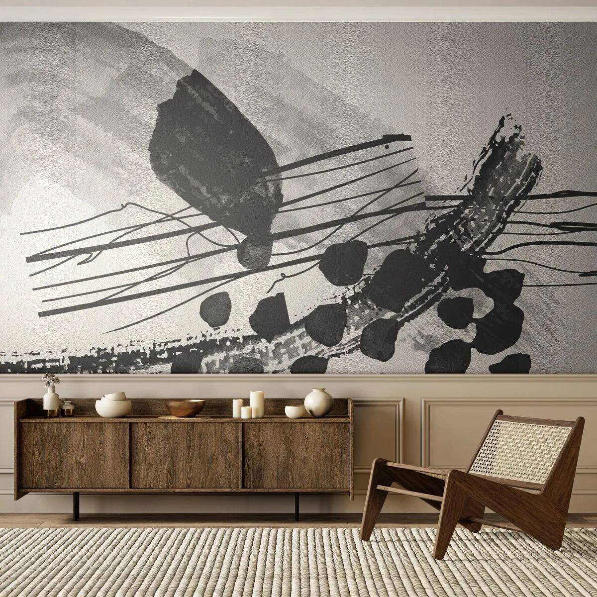 Fototapet Premium Sand - Svartvit organisk abstraktion - Abstraktion, Modern, Bit - 100x70 cm