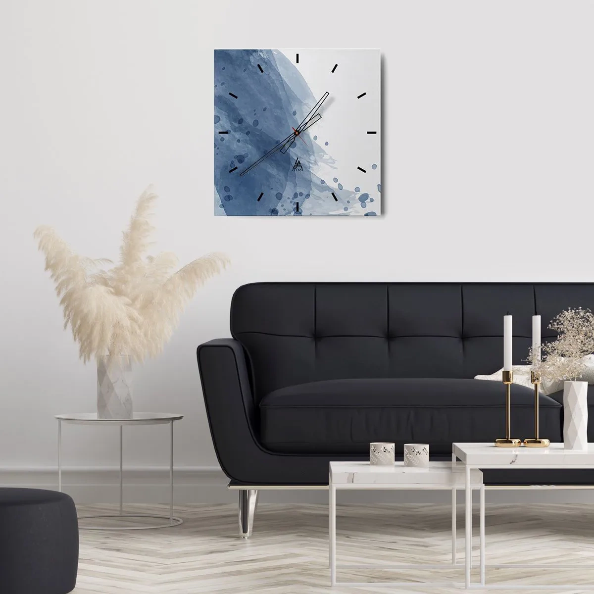 Väggklocka - Klocka på glas - Blå tyll - 40x40 cm