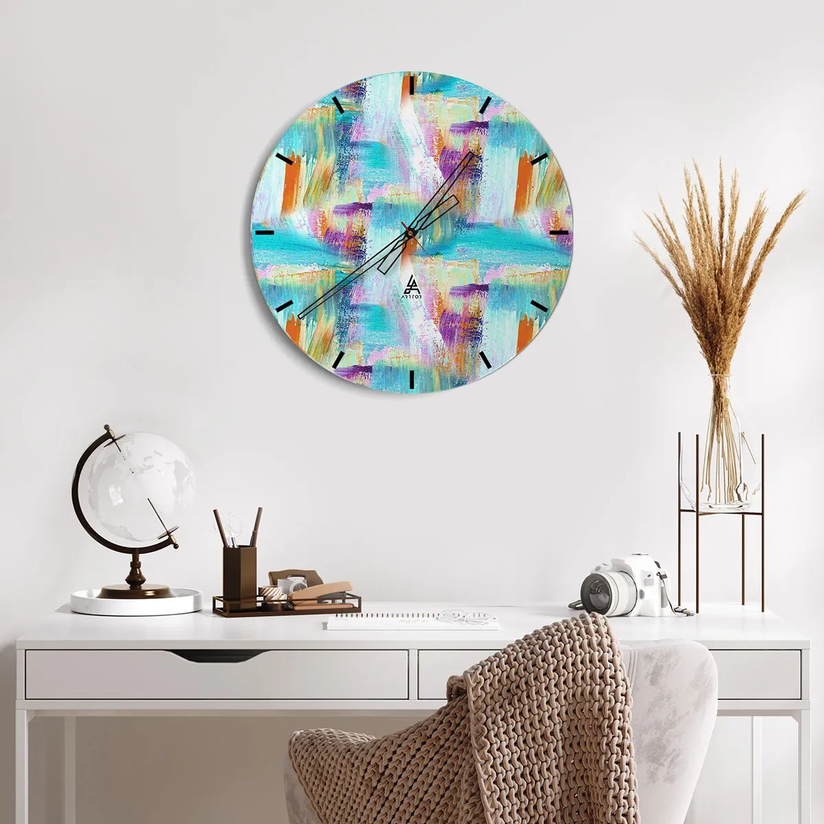 Väggklocka - Klocka på glas - Glatt klotter - 40x40 cm