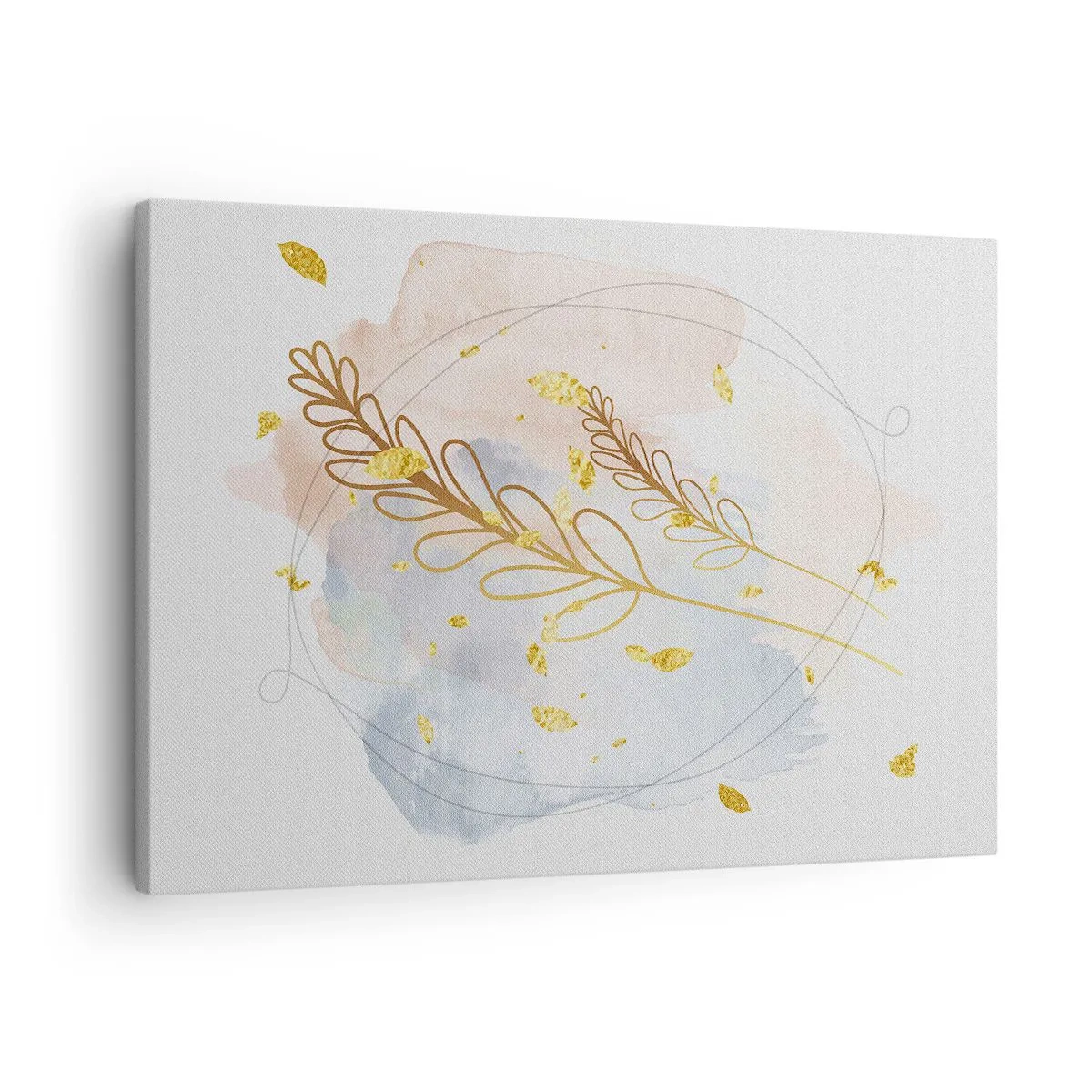 Canvastavla - Bild på duk - Ett fint gyllene bladmotiv på en pastellbakgrund med akvarelldetaljer. - 70x50cm - En gyllene explosion - Modern väggdekoration för vardagsrum och sovrum ARTTOR