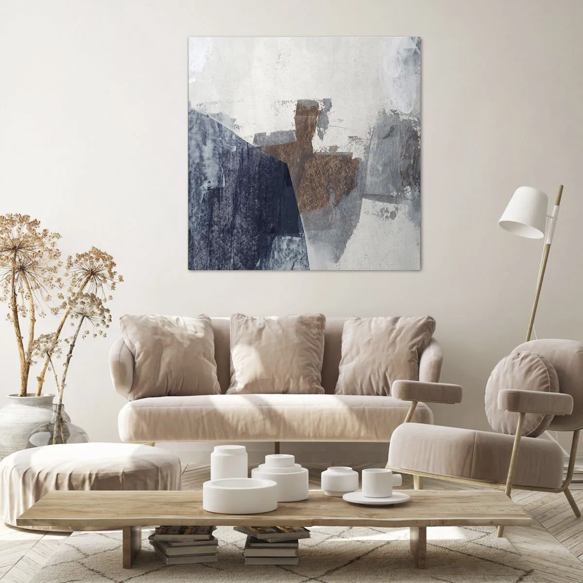 Canvastavla - Bild på duk - Blåbruna former - 50x50 cm