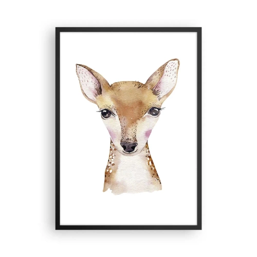 Affisch i svart ram - Akvarellporträtt av en ung rådjur på vit bakgrund - 50x70cm - Oskuldens natur - Modern väggdekoration för vardagsrum och sovrum ARTTOR