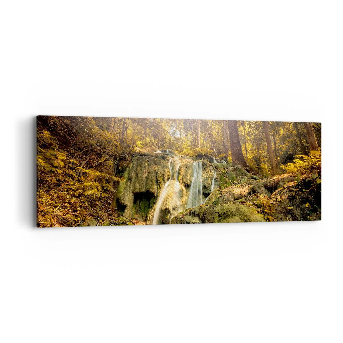 Canvastavla - Bild på duk - Skogkaskad i grönt - 90x30 cm