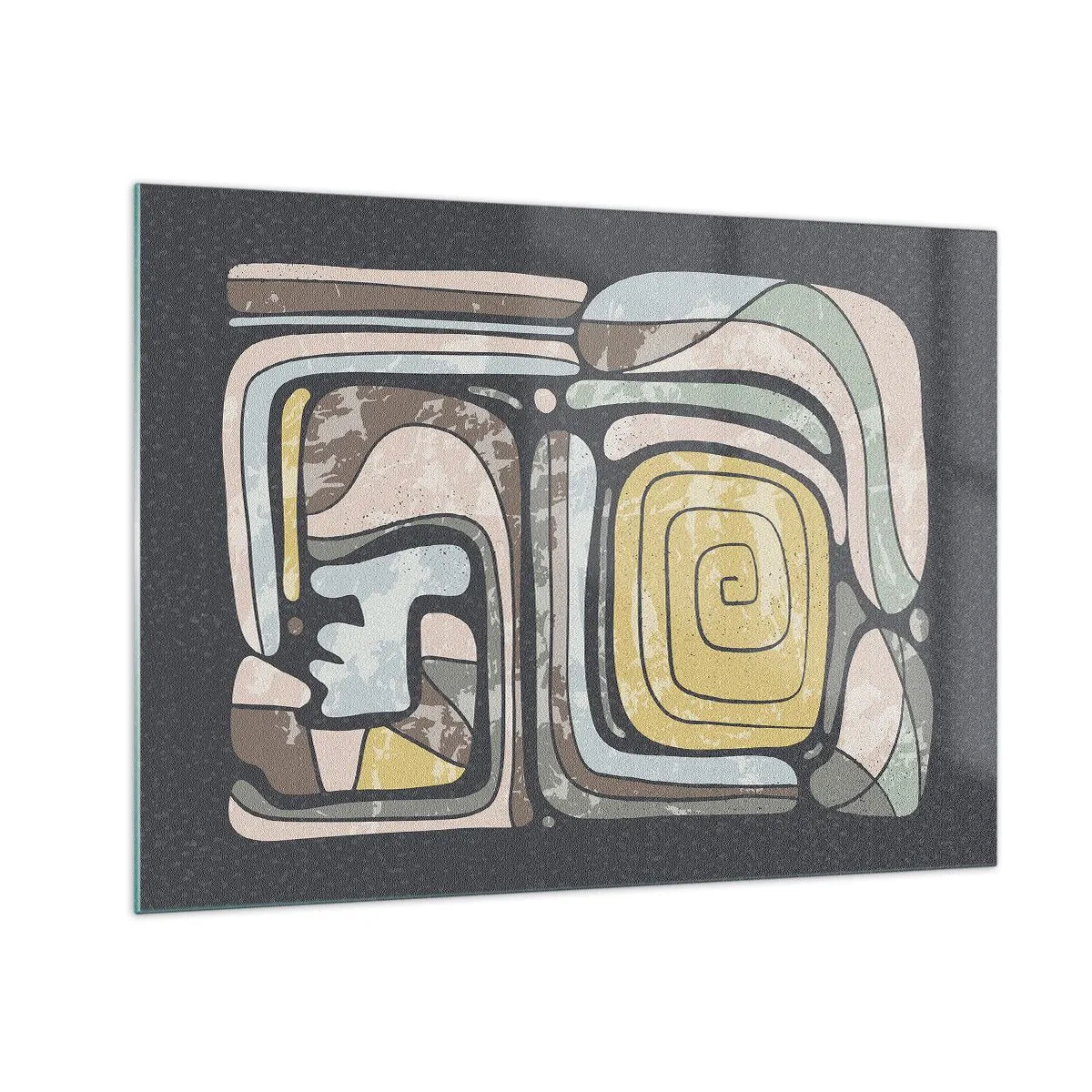 Glastavla - Bild på glas - Geometrisk abstraktion i jordnära toner mot svart bakgrund - 70x50cm - Abstraktion i en förcolumbiansk anda - Modern väggdekoration för vardagsrum och sovrum ARTTOR