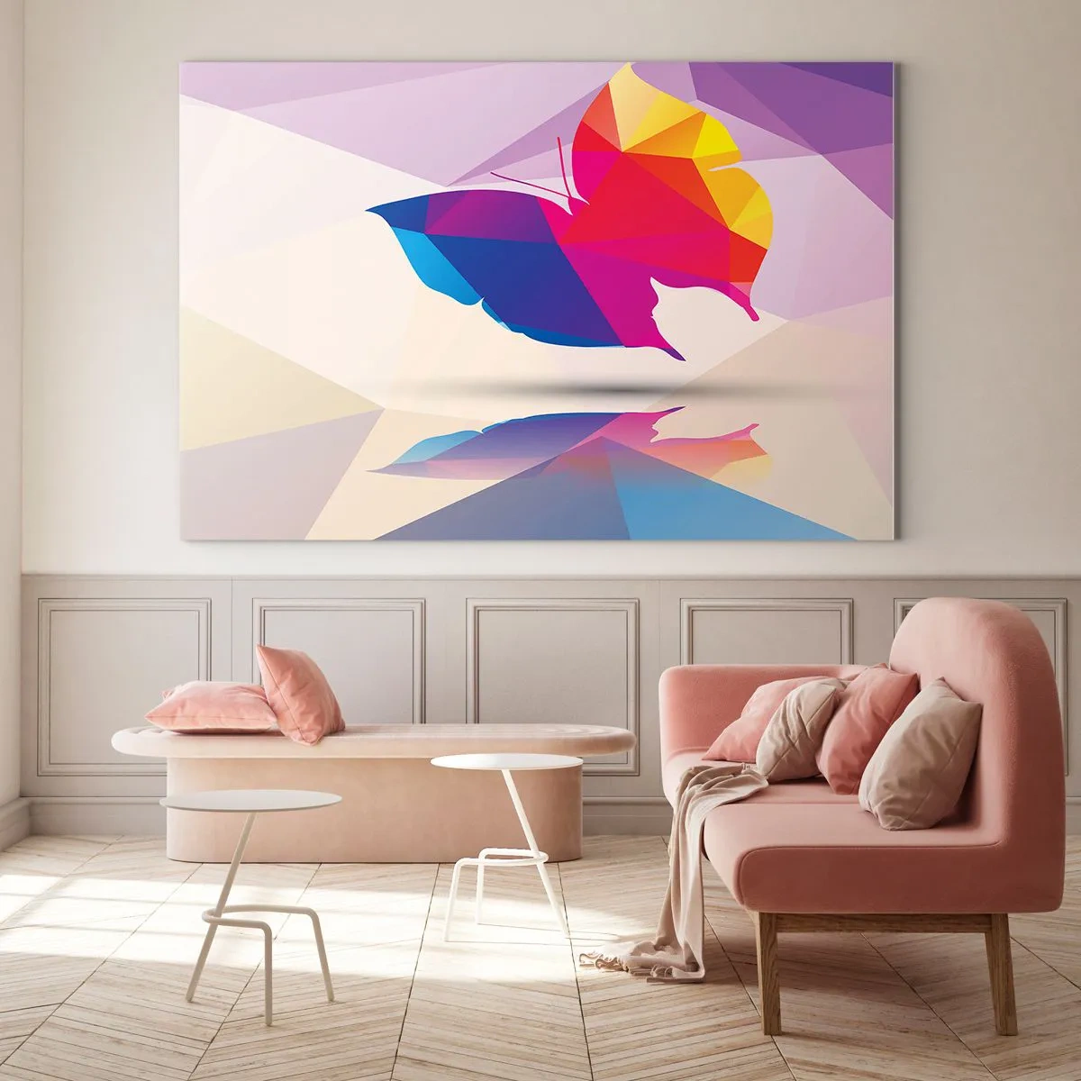 Glastavla - Bild på glas - Fjärilregnbåge - 100x70 cm