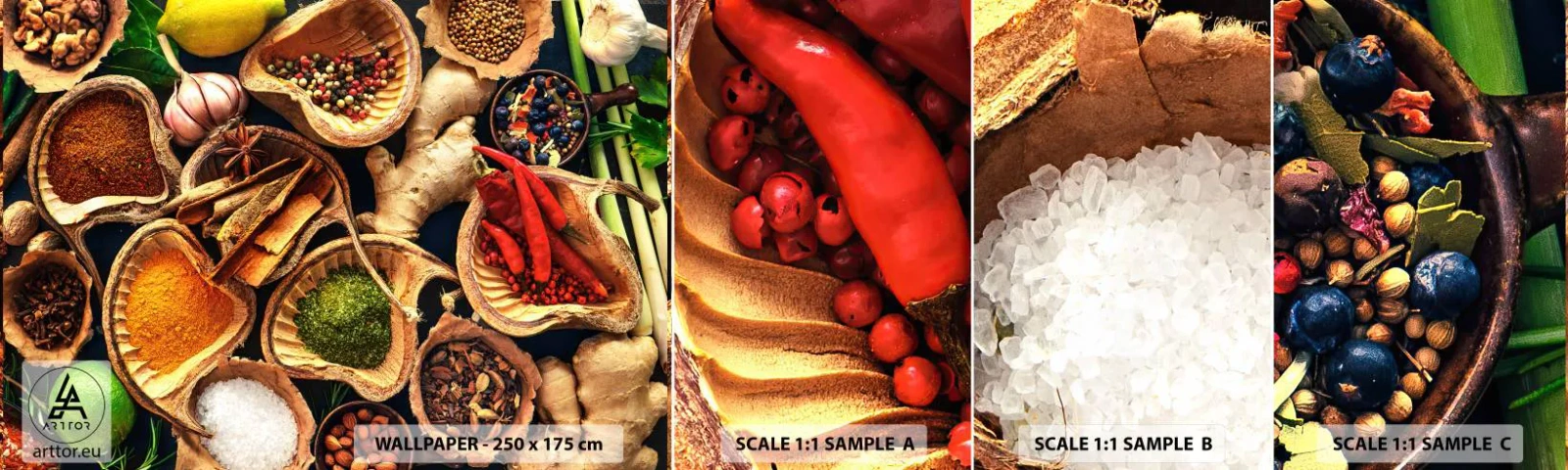 Fototapet Prov Standard Eco - Ta vad du vill - Gastronomi, Torkade örter, Kryddor - 100x30 cm