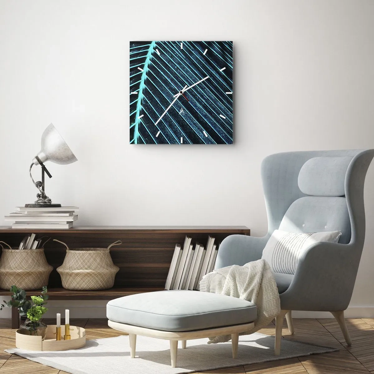 Väggklocka - Klocka på glas - Grön textur - 40x40 cm
