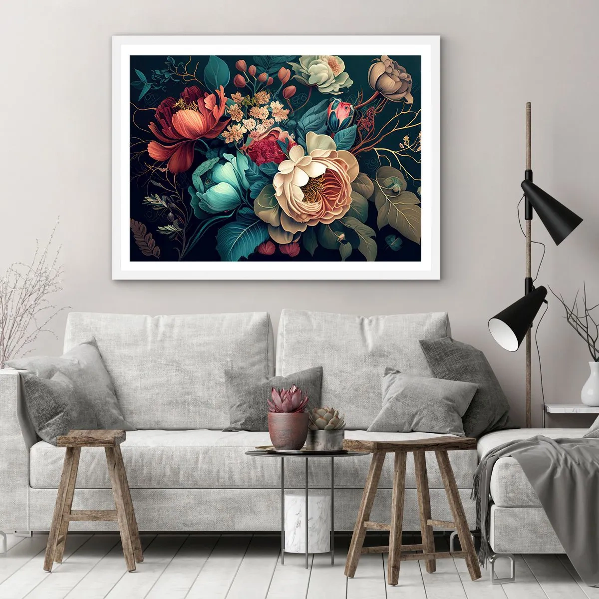 Affisch i vit ram - Charm från 1800-talet - 91x61 cm