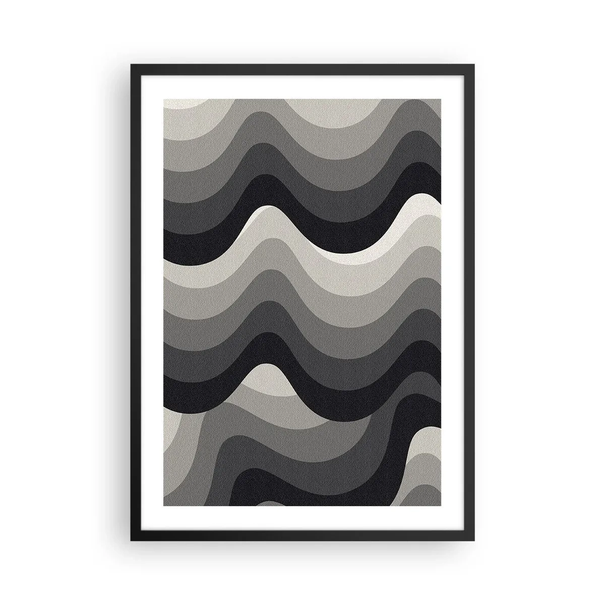 Affisch i svart ram - Geometriska vågor i nyanser av svart och grått - 50x70cm - Våg efter våg - Modern väggdekoration för vardagsrum och sovrum ARTTOR