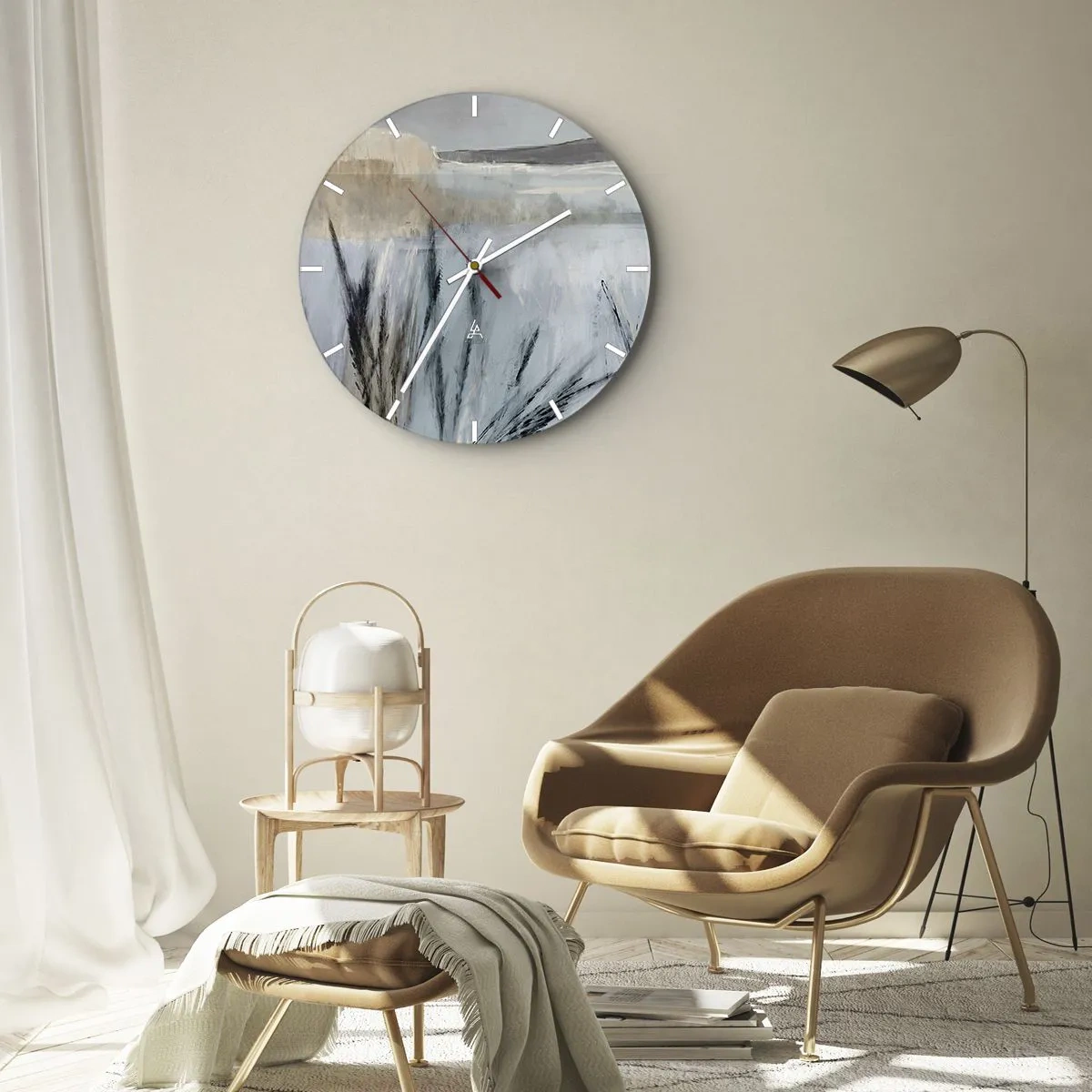 Väggklocka - Klocka på glas - En målerisk vision av ett vinterfält med pastellfärgade gräs - 30x30cm - Vinterfält - Modern väggdekoration för vardagsrum, kök och sovrum ARTTOR