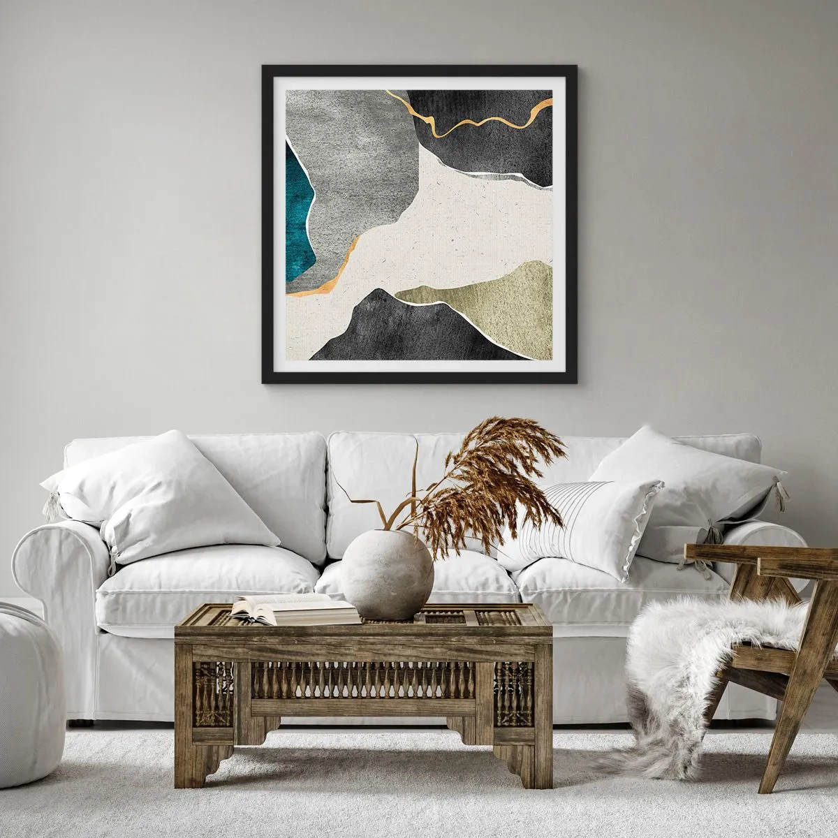 Affisch i svart ram - Mosaikkomposition med en guldtråd - 50x50 cm