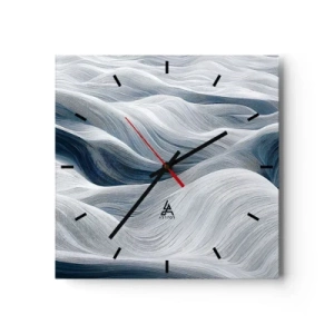 Väggklocka - Klocka på glas - Vitblåa vågor - 30x30 cm