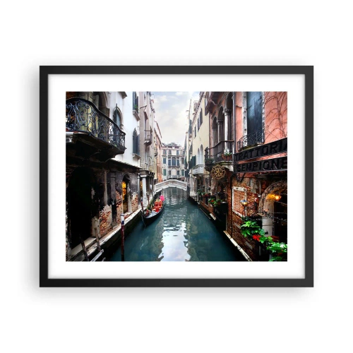 Affisch i svart ram - Venedig-landskap med gondol och bro - 50x40 cm