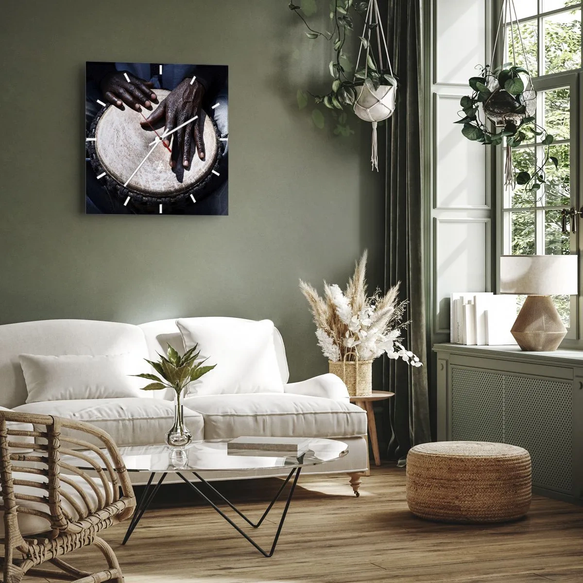 Väggklocka - Klocka på glas - Lev efter din rytm - 40x40 cm