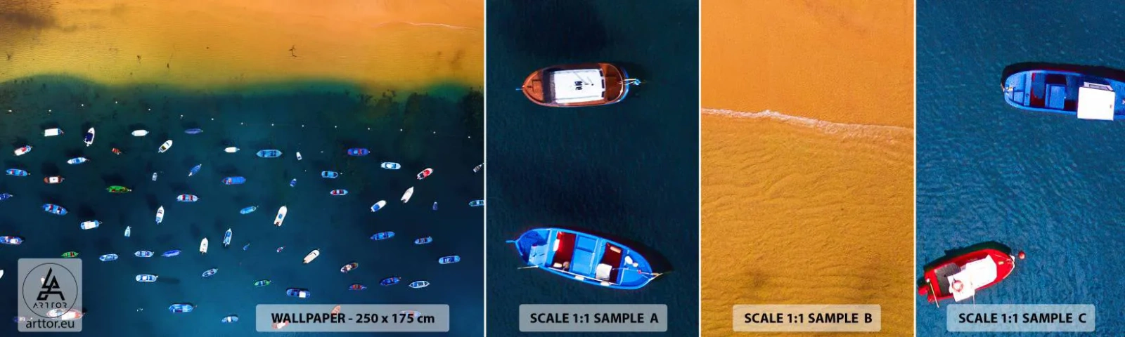 Fototapet Prov Standard Eco - Ett semesterspel - Båtar, Strand, Kust - 100x30 cm