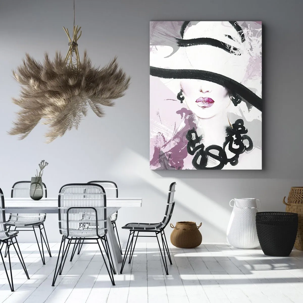 Canvastavla - Bild på duk - En damportätt i svart och rosa - 45x80 cm