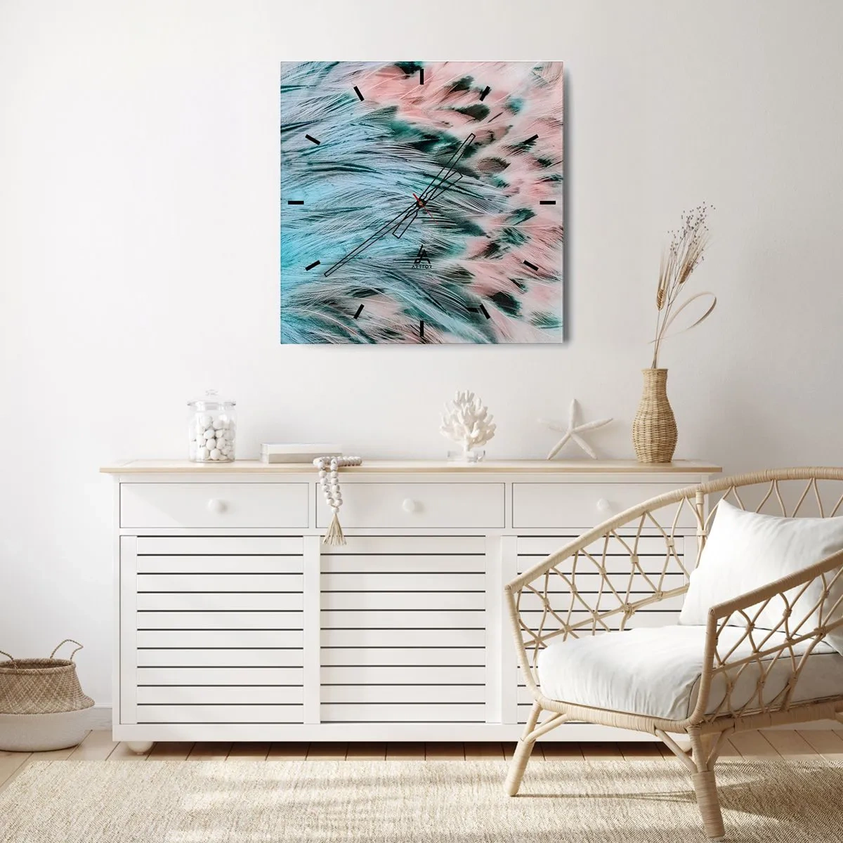 Väggklocka - Klocka på glas - Safir-rosa dun - 40x40 cm