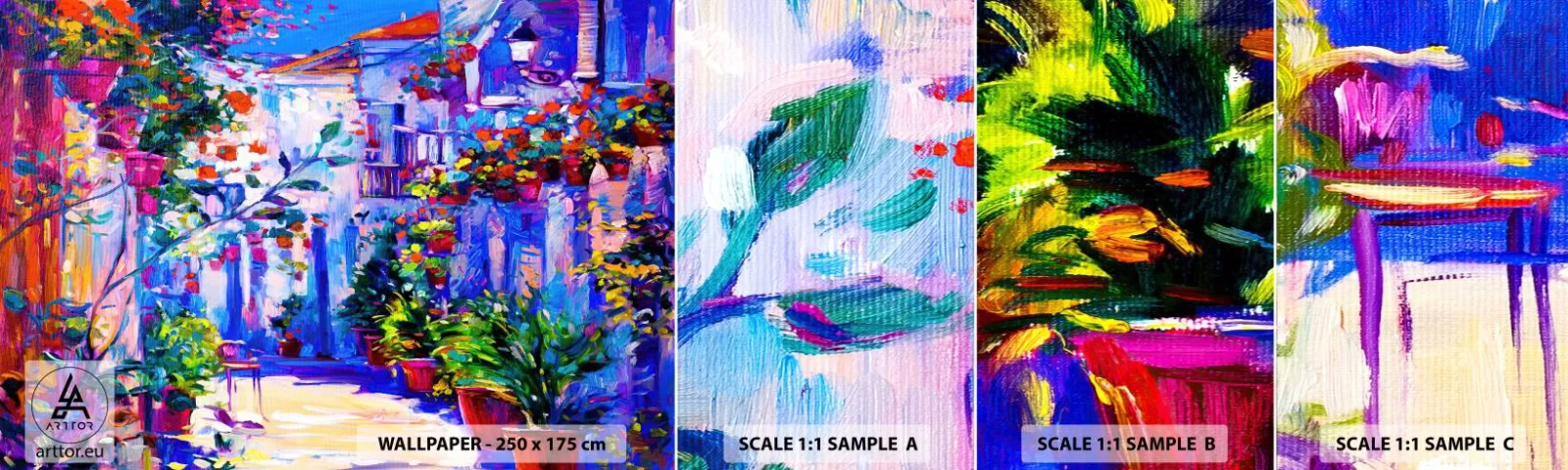 Provbit av självhäftande fototapet Deluxe Sticker - Impression - italiensk gränd - Stad, Arkitektur, Italien - 100x30 cm