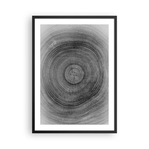 Affisch i svart ram - Svartvit grafik som visar ett tvärsnitt av en trädstam - 50x70cm - Ett tecken i tiden - Modern väggdekoration för vardagsrum och sovrum ARTTOR