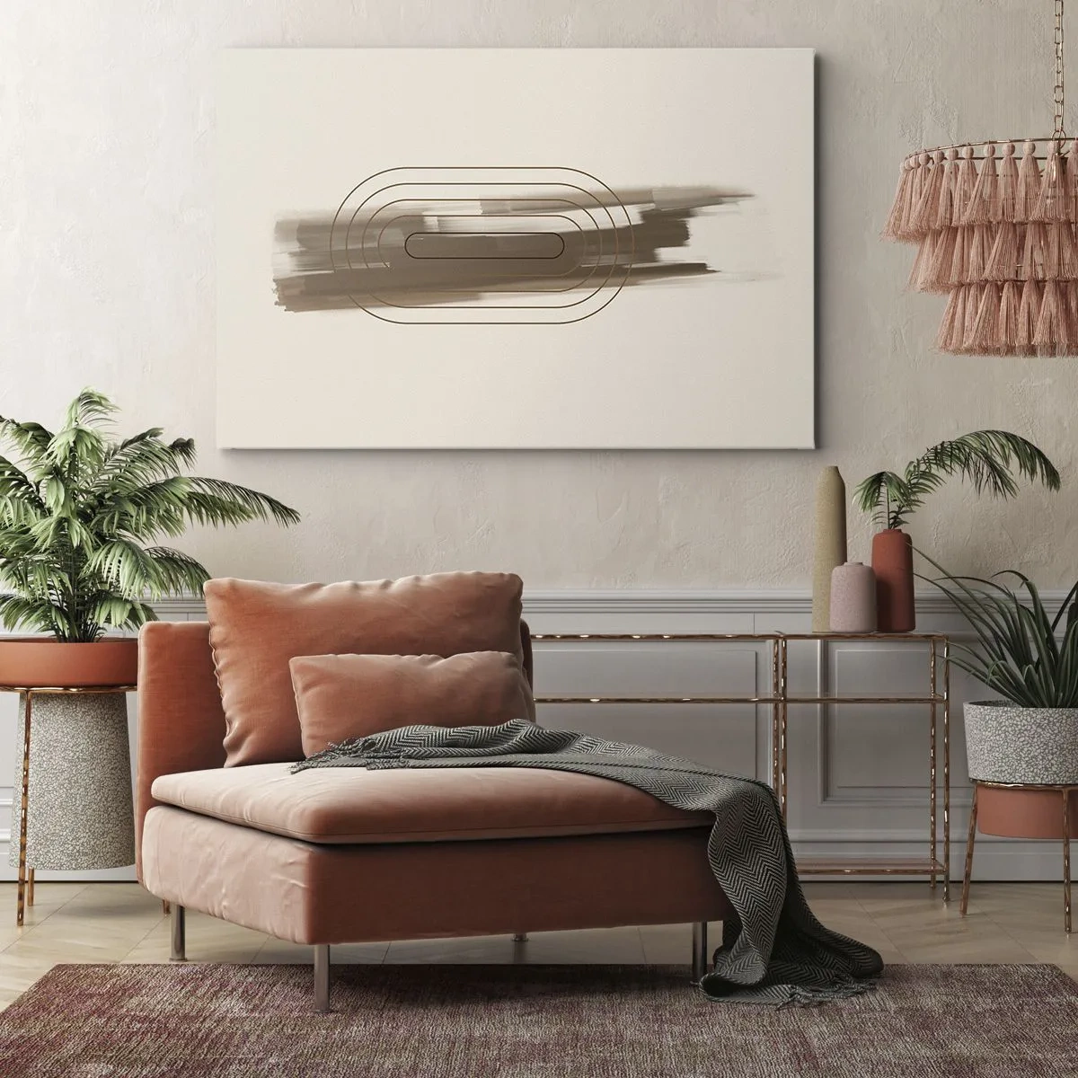 Canvastavla - Bild på duk - En minimalistisk komposition i nyanser av beige och grått med ett geometriskt mönster - 70x50cm - Grå blåst - Modern väggdekoration för vardagsrum och sovrum ARTTOR