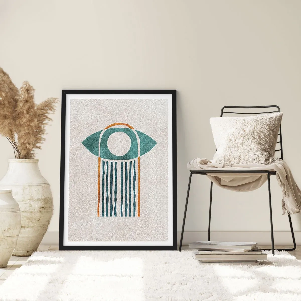 Affisch i svart ram - Minimalistisk boho ögonsymbol - 50x70cm - Tecken och ritualer - Modern väggdekoration för vardagsrum och sovrum ARTTOR
