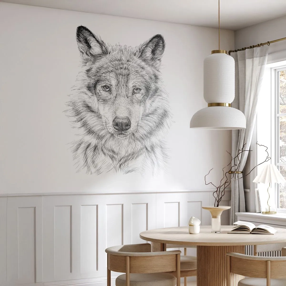 Fototapet Premium Sand - En född ledare - Varg, Skiss, skandinavisk - 100x70 cm