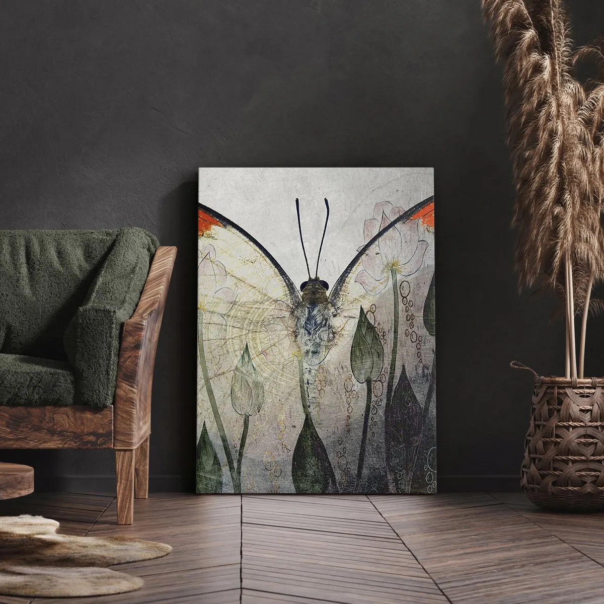 Canvastavla - Bild på duk - "När en fjäril gungar i gräset" - 50x70 cm