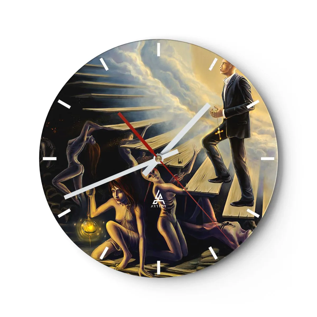 Väggklocka - Klocka på glas - Danteisk vandring mot ljuset  - 40x40 cm