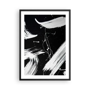 Affisch i svart ram - Abstrakt komposition av svartvita penseldrag - 50x70cm - Bryta mörkret - Modern väggdekoration för vardagsrum och sovrum ARTTOR