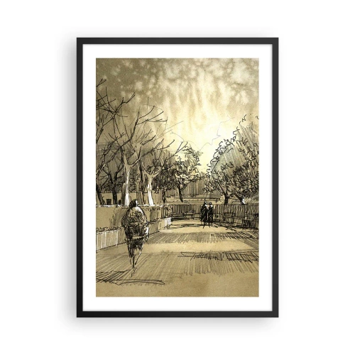 Affisch i svart ram - Sepia-tonad parkillustration i skissstil - 50x70cm - En stund fångad med penna - Modern väggdekoration för vardagsrum och sovrum ARTTOR