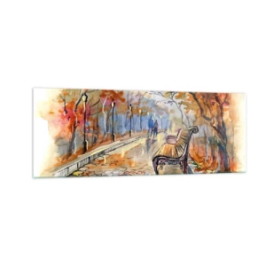 Glastavla - Bild på glas - Vandra tillsammans mot hösten - 140x50 cm