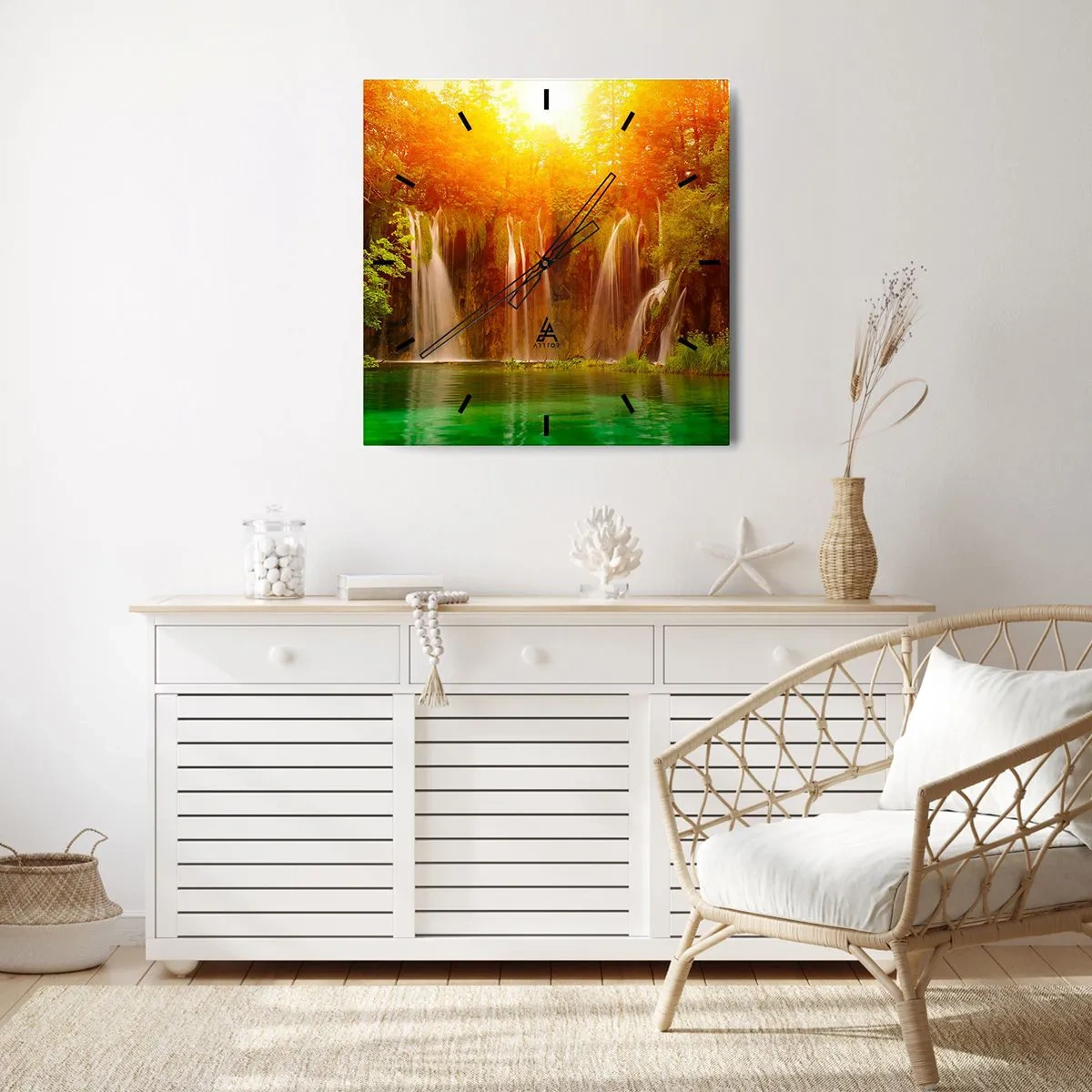 Väggklocka - Klocka på glas - I solen och skuggan - 40x40 cm